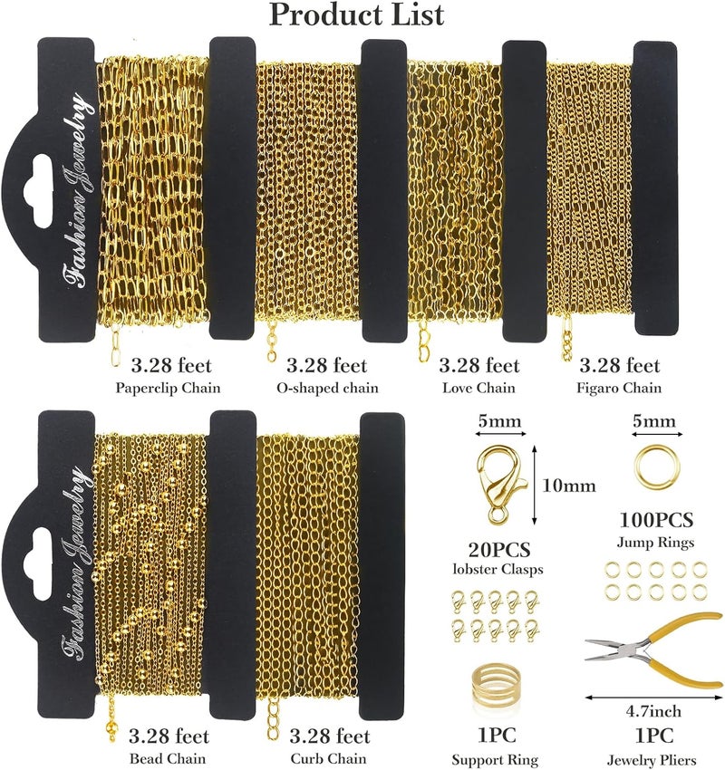 Ecoofor 18K Gold Necklace Chain Kit for Jewelry Making, 20 Feet DIY Bracelet Chains with Jump Rings, Lobster Clasps, Connectors, Jewelry Pliers, 30 Colorful Graphic Charms & 36 Letter Pendants - Image 3